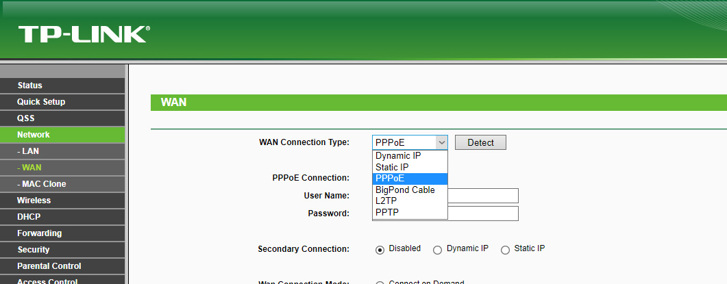 Problem connecting the router to the Internet WAN