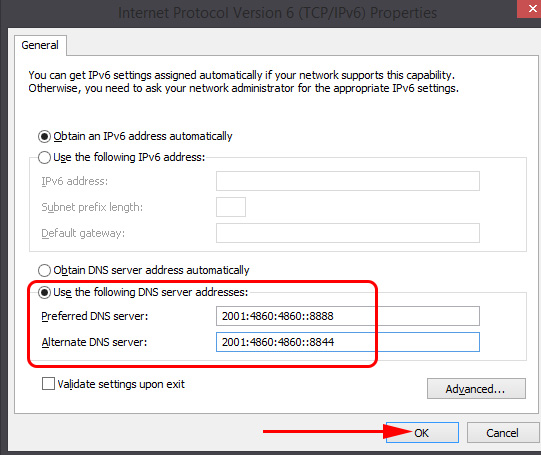 Google Static DNS for IPv6