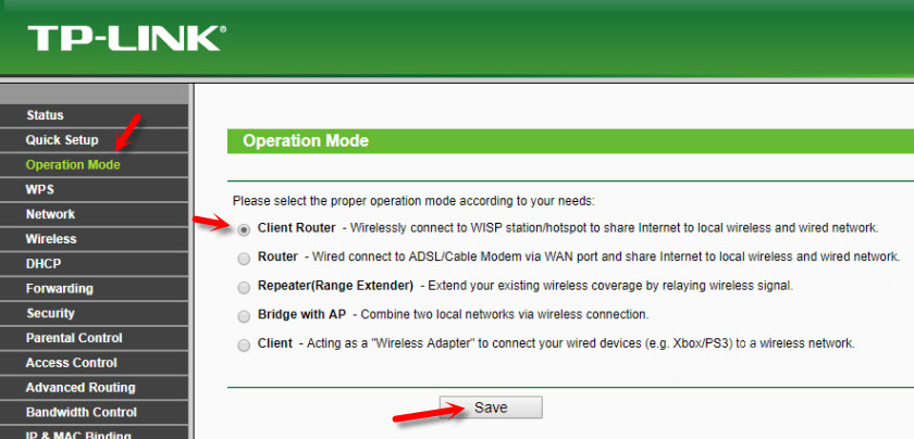 WISP operation mode on TL-WR743ND