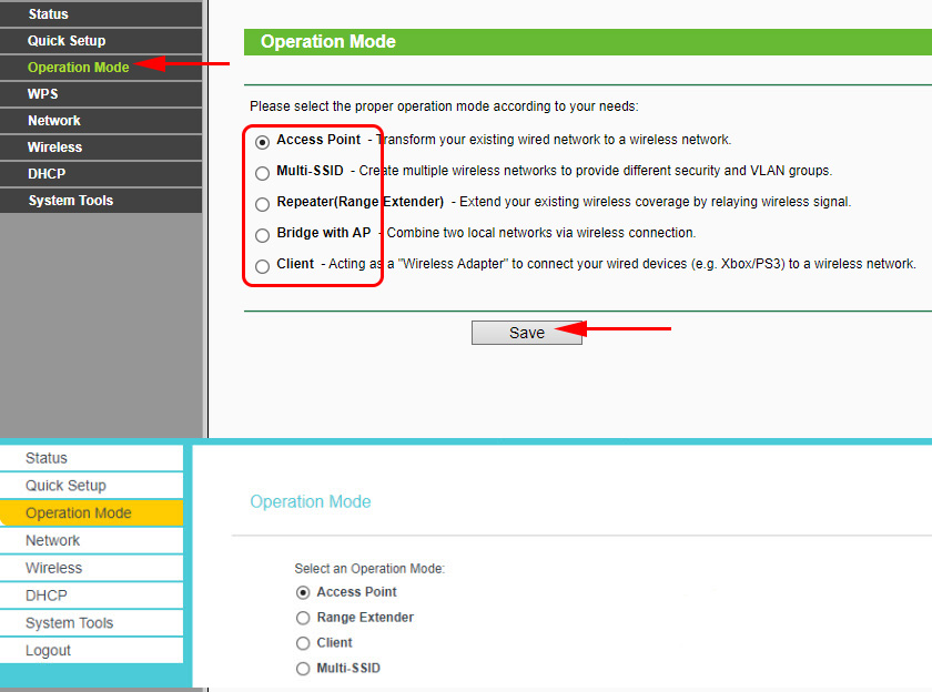 Changing the TP-Link access point operating mode