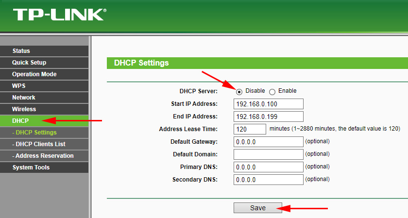 Disabling the DHCP Server on a TP-Link access point