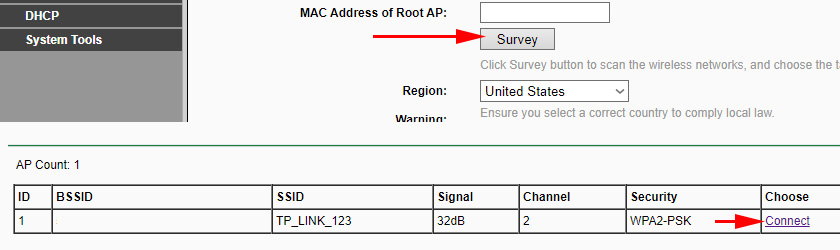Connecting an access point in client mode