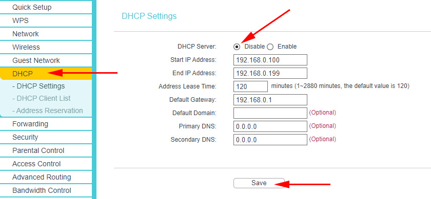 Disabling the TP-Link TL-WR840N DHCP Server