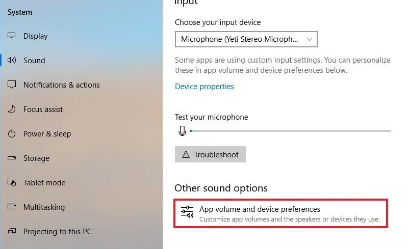 Device and app volume settings in Windows 10